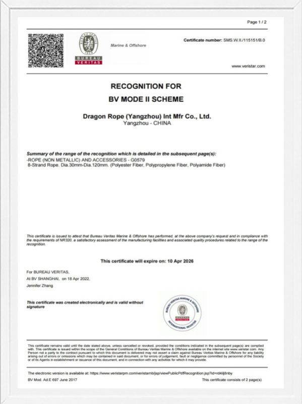 BV船級(jí)社工廠認(rèn)可證書